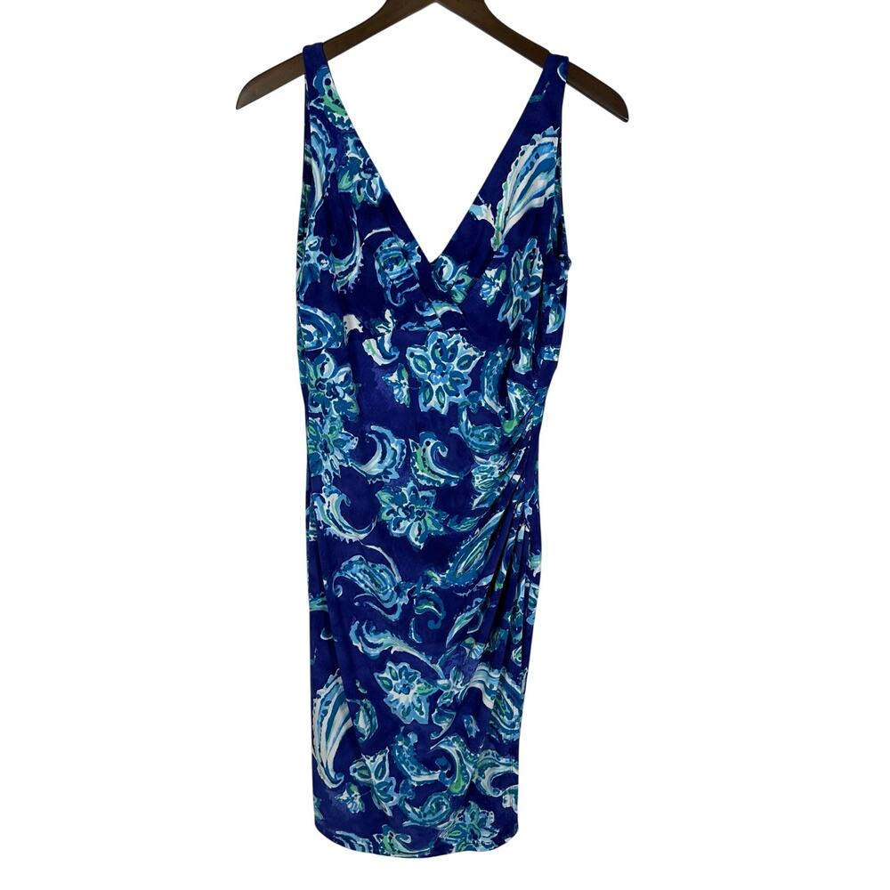 Lauren Ralph Lauren Faux Wrap Blue Green Paisley Sleeveless‎ Dress Sz 10